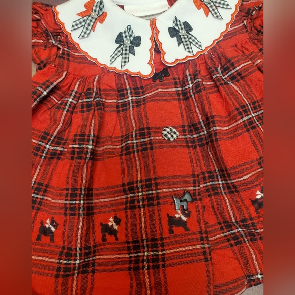 Vintage Bonnie Baby Scottie Dog Dress Christmas Plaid Red and Black size 0 to 3 - Picture 2 of 4